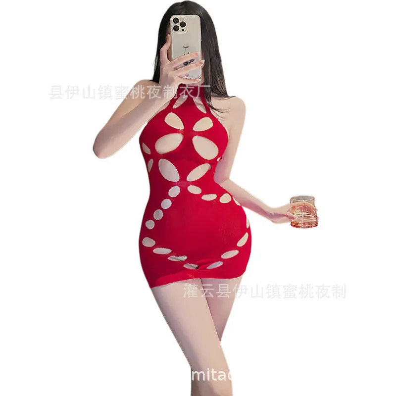Sexy licou cou évider maille couleur unie robe élégante déchiré Passion épaule étreinte robe courte pur désir charmant 28KE