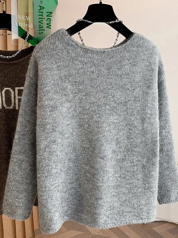 Coreano sle oversized camisola de malha feminina tamanho grande casual oulder impressão topo coreano japonês high end laid-ba humor