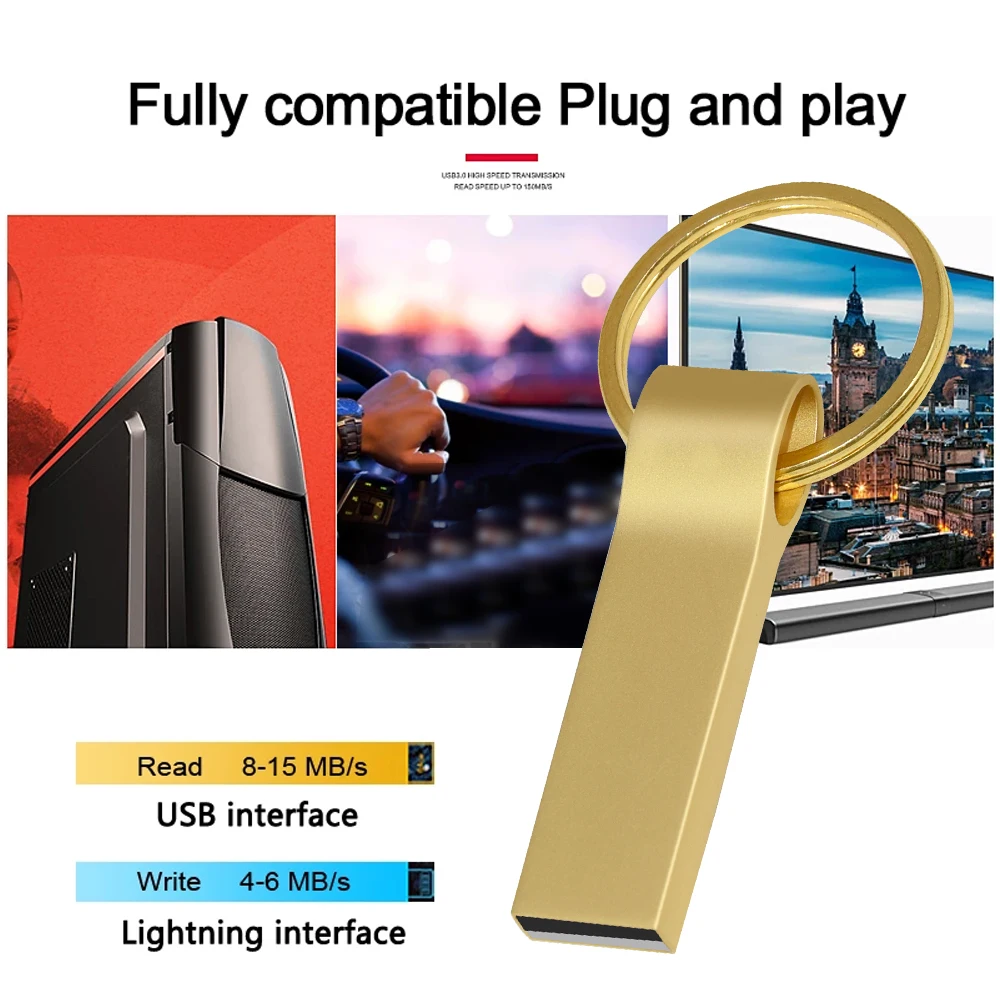10 STKS/PARTIJ metalen usb flash drive 16 GB 8 GB 4 GB pen drive pendrive ф hunnysa waterdichte zilveren u disk memoria cel usb stick gift keten