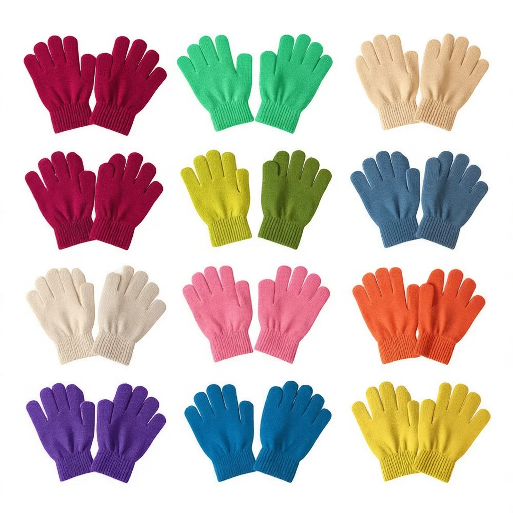 Kids Gloves Autumn Winter Keep Warm Boys Girls Candy Color Stretch Knitted Mittens Children Full Finger Gloves Clothes Accessory