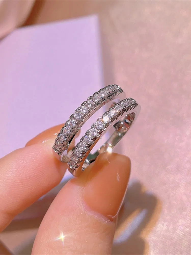 D Color VVS1 Vintage dwurzędowe pierścionki zaręczynowe Moissanite dla kobiet prawdziwe 100% 925 srebrne pierścionki pasek na biżuterię prezent — zdjęcie 2