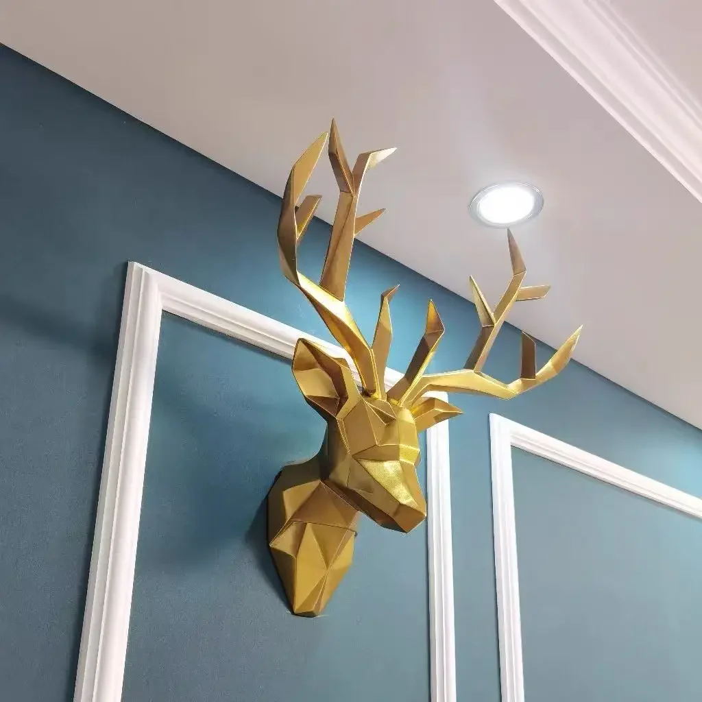 3D Deer Head Statue Sculpture Wall Hanging Animal Figurine Resin statue Art Living room background Home Decor Ornament Gift