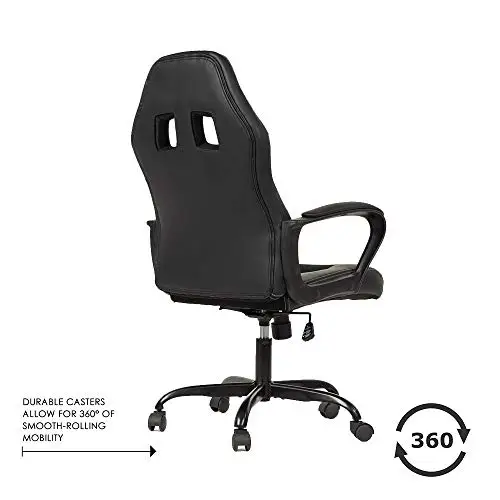 Black PU Leather Ergonomic Gaming Office Chair With Lumbar Support, Adjustable Height, 360° Swivel And Durable Casters