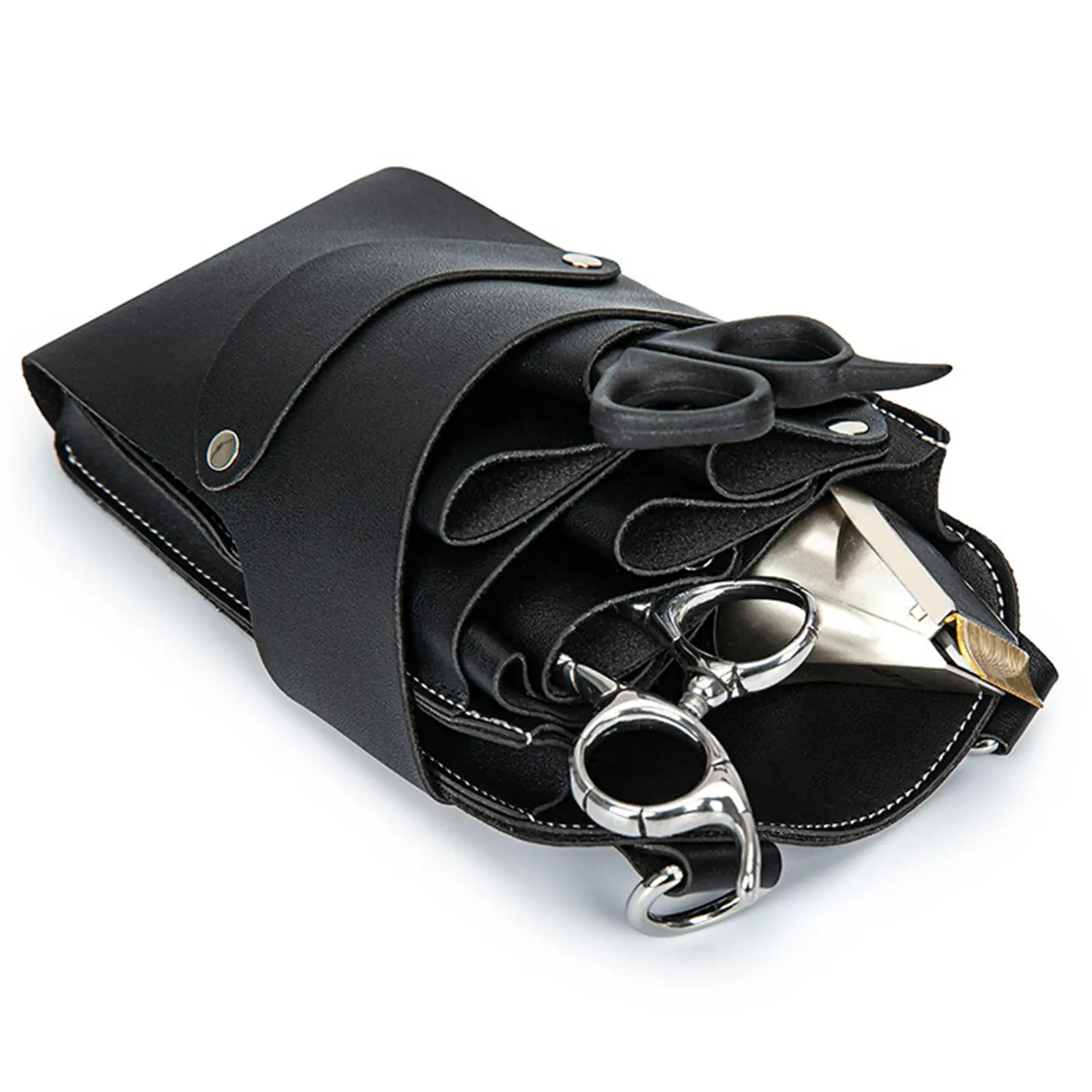 Hairdresser Scissors Bag Multiple Compartments, PU Leather, Black Large Capacity Hairdressing Waist Bag Scissors Pouch Holster
