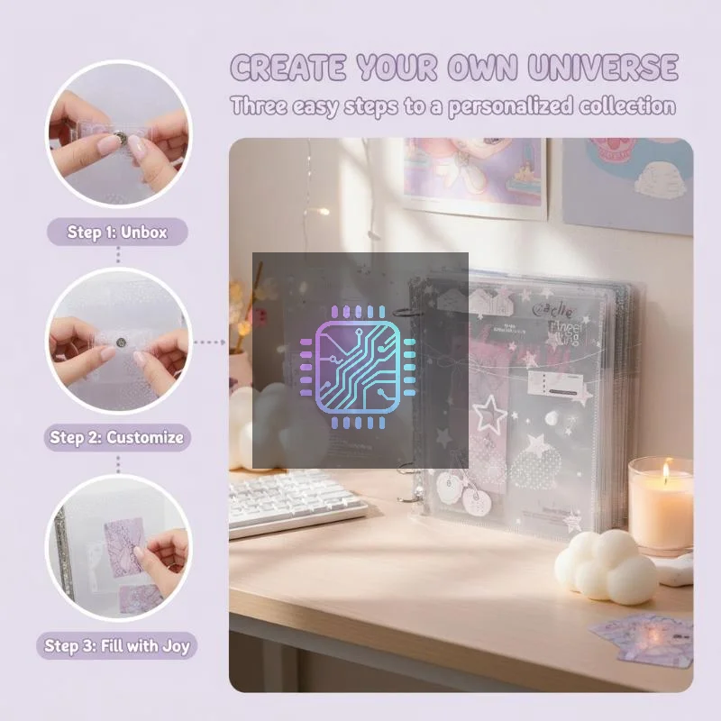 Ins Style A5 Clear Loose-Leaf Binder Transparent Photo Card Album Organizer Portable for Teen Journaling Home Office Use