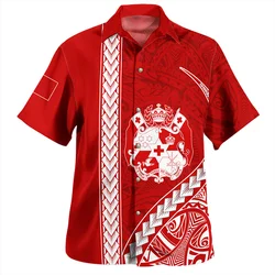 Summer Vintage New 3D Polynesian Tonga Flag Emblem Printing Shirts Tonga Coat Of Arm Rubgy Graphic Short Shirts Men Fashion Tops