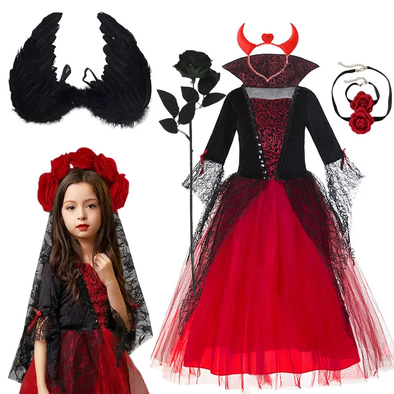 Детский костюм вампира, платье сказочного волшебника для девочек, детская одежда с тыквой на Хэллоуин, вечерние наряд для косплея с призраком дьявола, От 2 до 15 лет