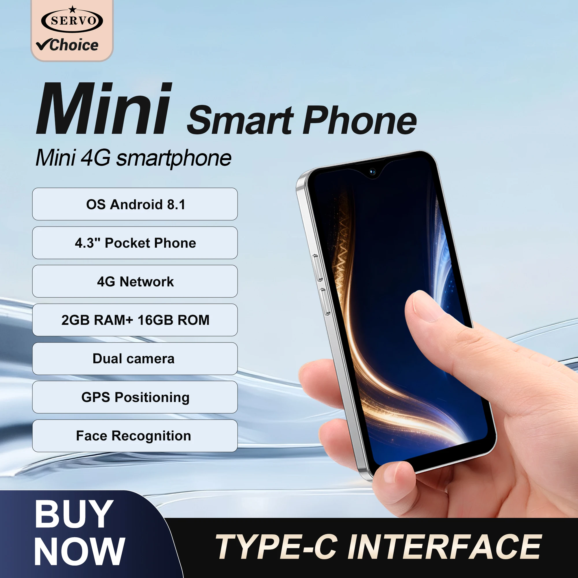 2026 SERVO 4G LTE Mini Smartphone Android OS 2GB+16GB 13MP Camera Play Store OTG Wifi 4.3