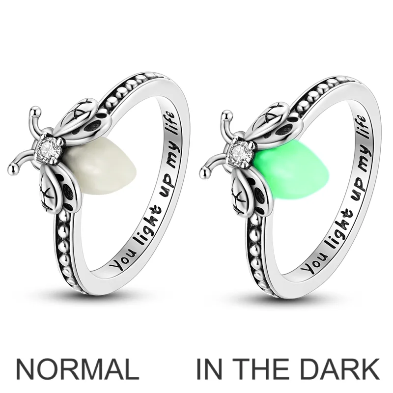 925 Silver Luminous Firefly Ring Infinite Original Zircon Wedding Anniversary Golden Moonlight Firefly Rings Women Jewelry Gift