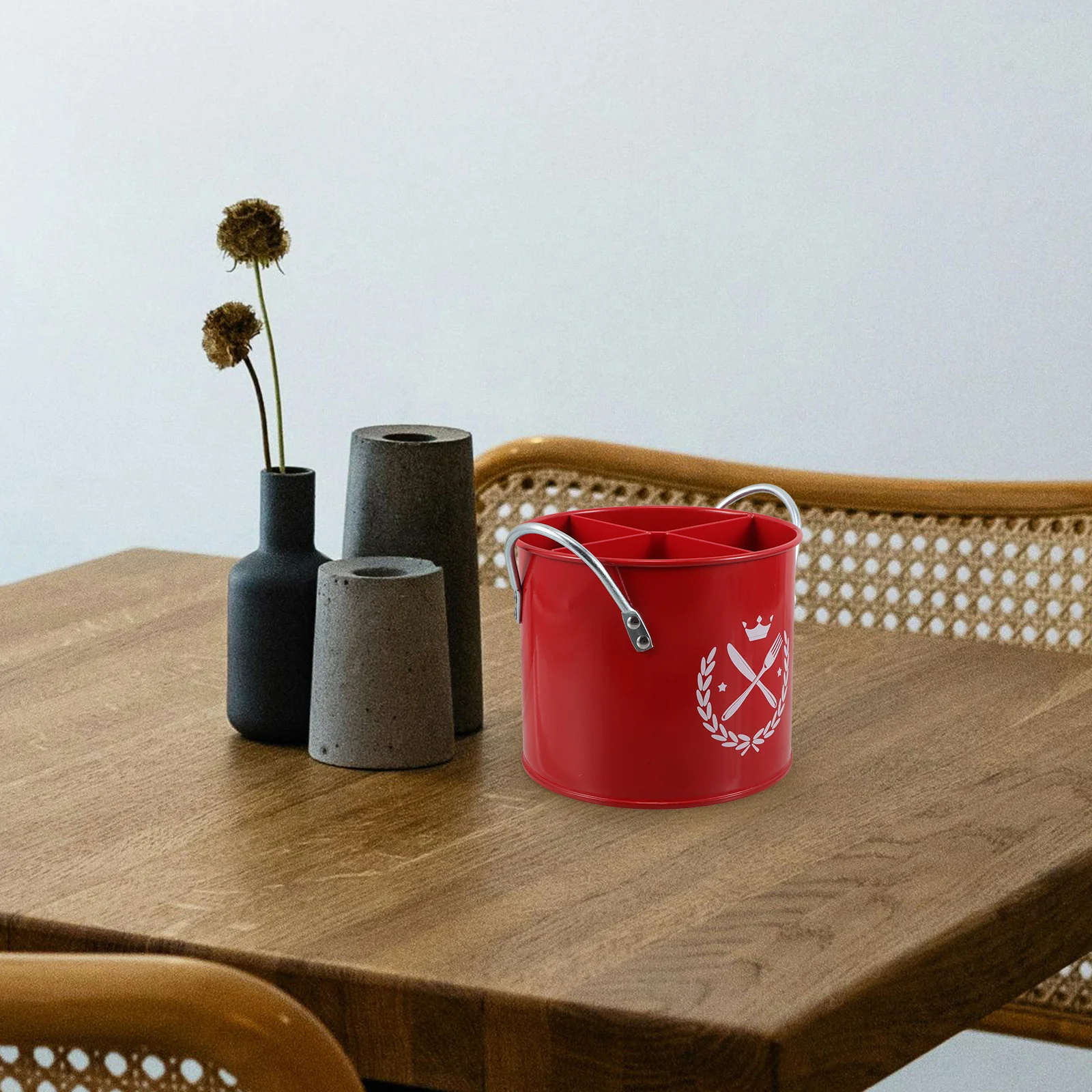 

Christmas Kitchen Chopsticks Organizer Rustic Metal 4 Compartment Utensil Holder Countertop Caddy Portable Flatware Forks Knives