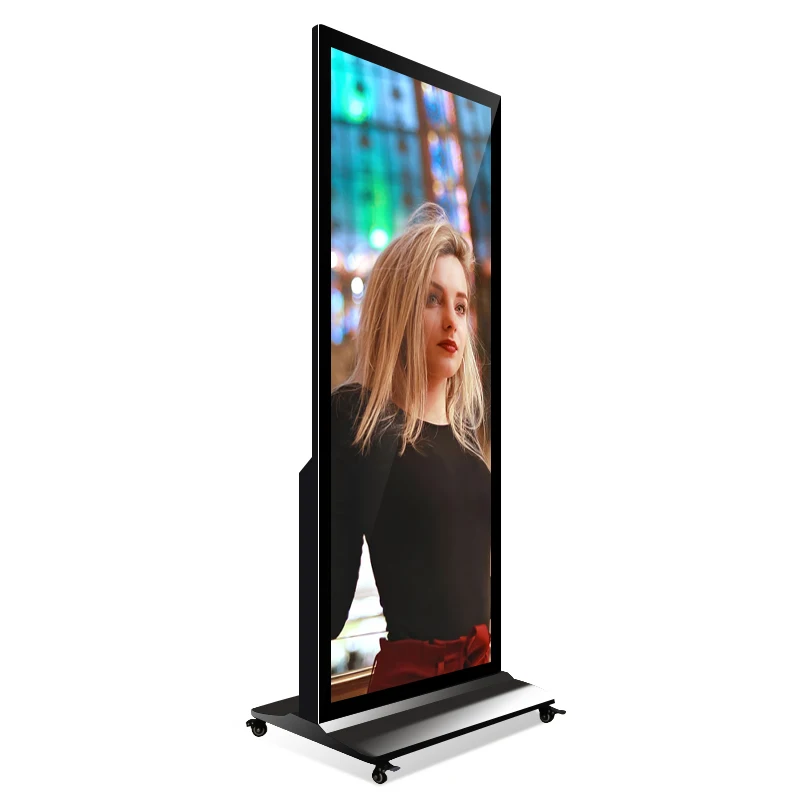 Hot Selling Indoor 75 Inch A-Type Digital Signage LCD Advertising Full Screen Portable Digital Poster with Wheels view 2