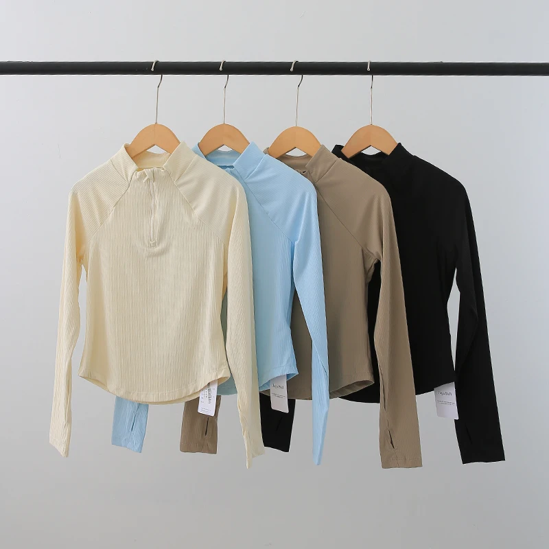 

Gym Stand-up Collar Half Zipper Yoga Suit Women's Long-sleeved Slim Sports Top Quick-drying Fitness T-shirt Jacket Coat Clothing