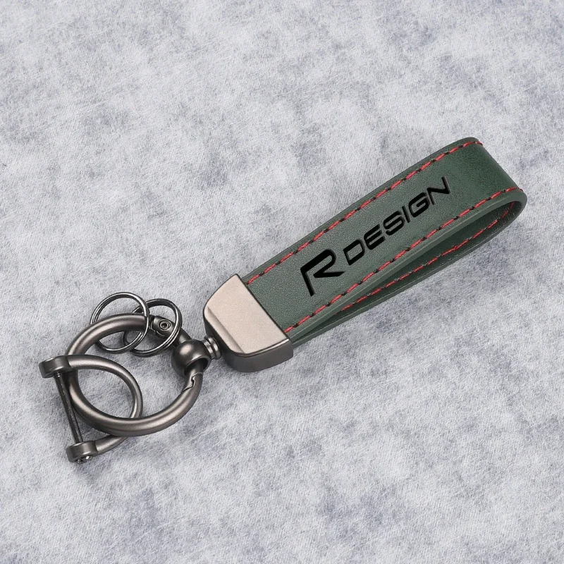 سلسلة مفاتيح جلدية عصرية فاخرة 360 درجة دوارة حدوة الحصان حلقات المفاتيح اكسسوارات السيارات لفولفو R تصميم مع شعار RDESIGN سيارة #6