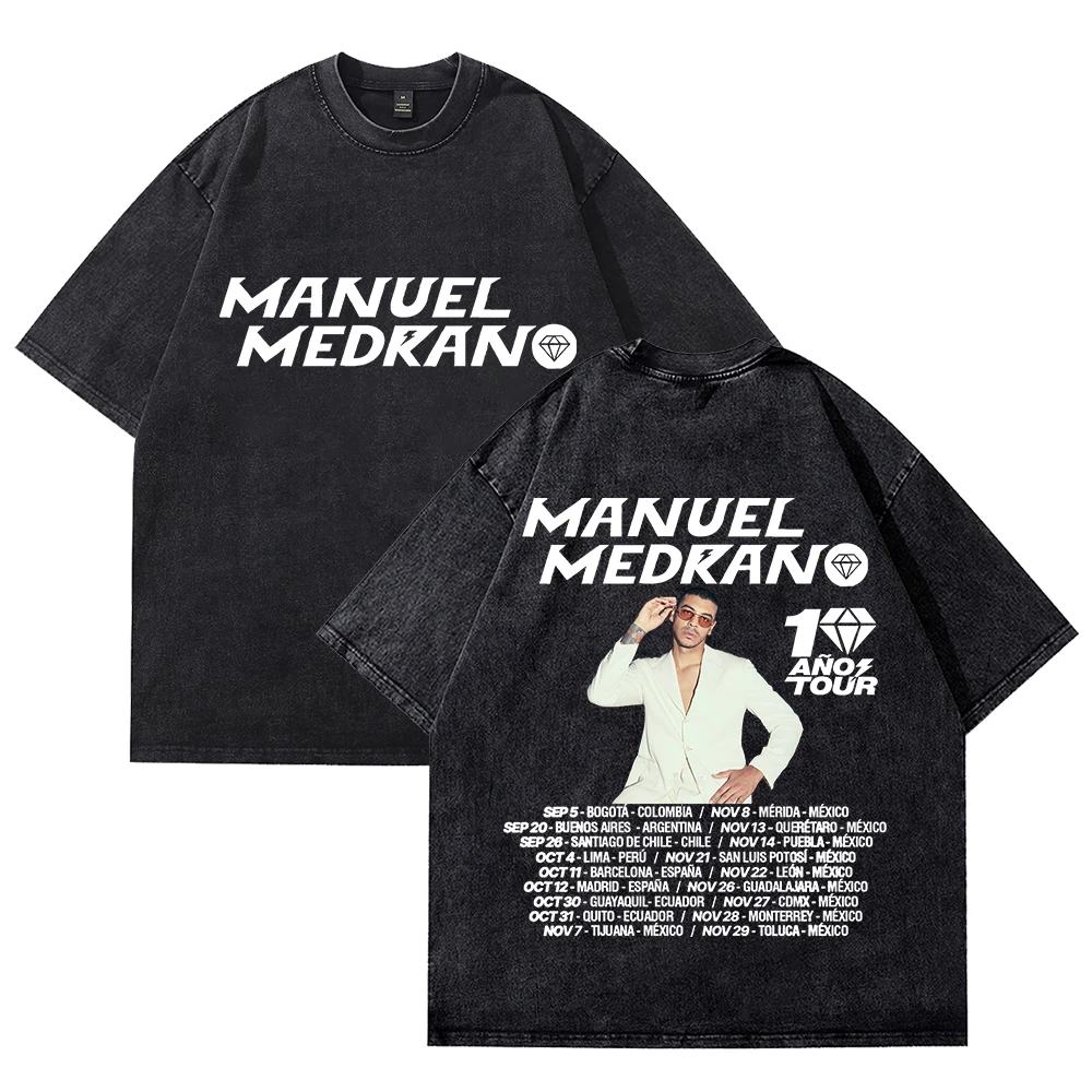

Manuel Medrano 10 Anos Tour T-shirts Merch Unisex Vintage Cotton Wash Tees Short Sleeve O-neck Tops