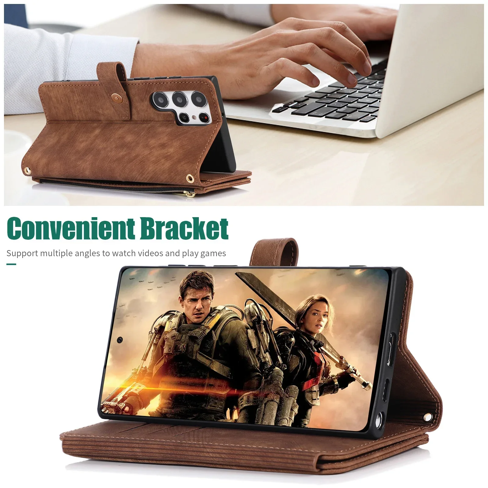 Handyhülle für Samsung Galaxy S23 S24 FE S25 S26 Ultra Edge Plus A16 A06 A26 A36 A56 A27 A37 A57 Cover Reißverschluss-Brieftasche Crossbody – Detail 12