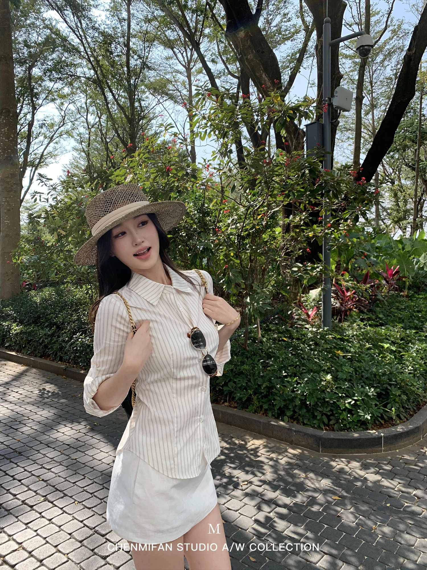 

Женская приталенная блузка Chen Mi Fan nt Commuting Salt System с полосками, длинными рукавами и эффектом многослойности