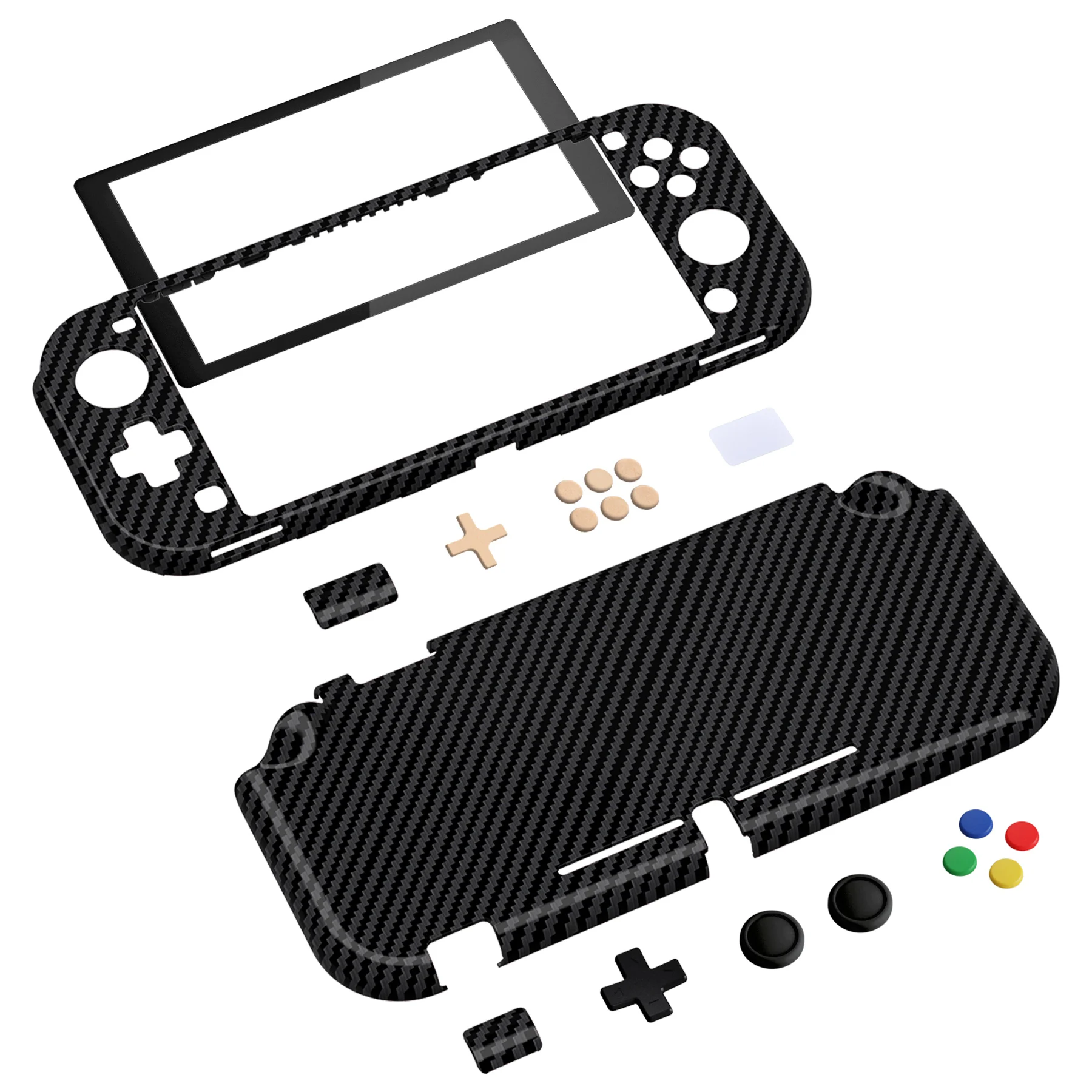 PlayVital carcasa dura protectora para Nintendo Switch Lite, funda con Protector de pantalla y empuñaduras para el pulgar, fibra de carbono grafito