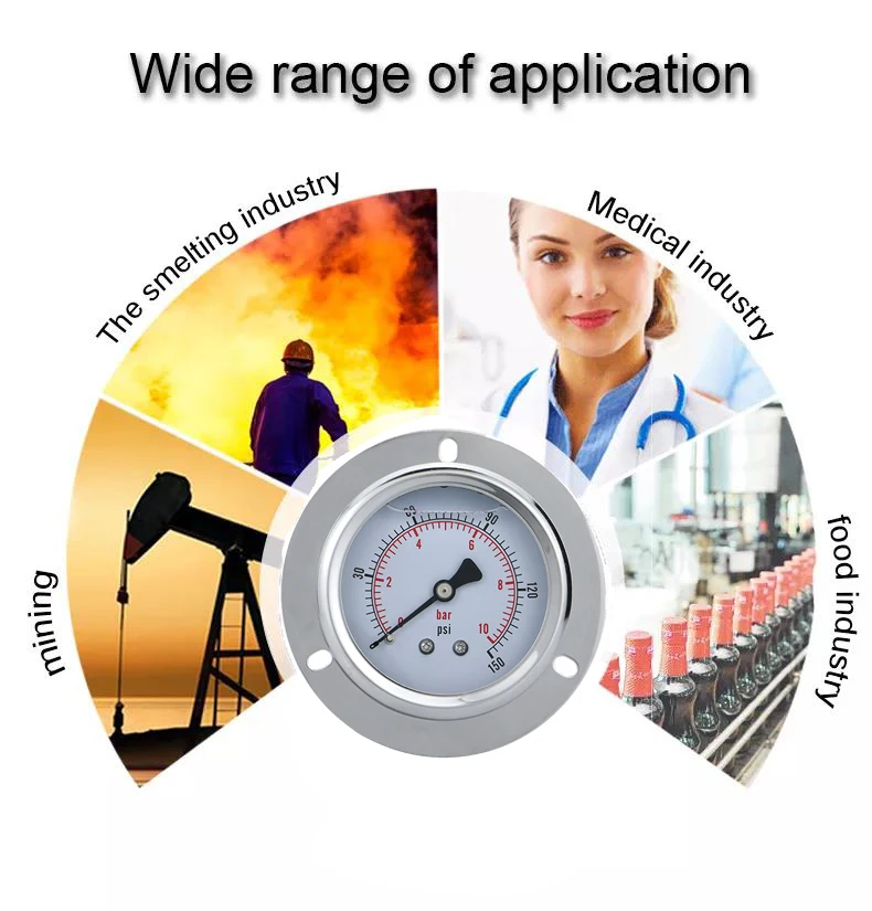 Manometr 50mm -1...0...600bar tylne połączenie z kołnierzem opakowanie ze stali nierdzewnej do manometru gazu wodnego