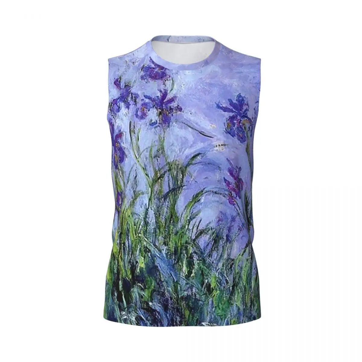 Claude Monet Lilac Irises 191 Men Printed Sleeveless T-shirt Casual Hip Hop Street Style Beach Holiday Tank Tops
