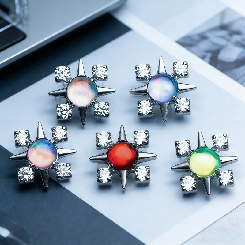 F136 Titanium Lip Piercing Rings Square CZ Opal Star Internal Thread Labret Tragus Helix Cartilage Nose Jewelry Earrings