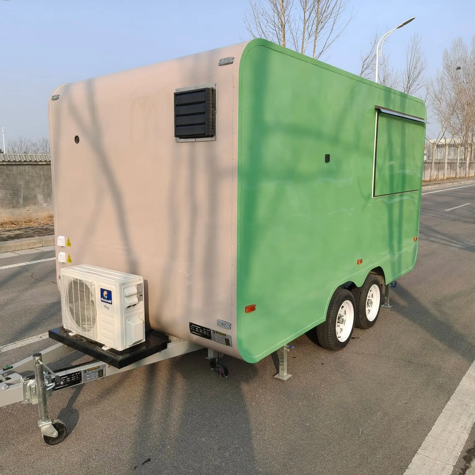 Custom Matcha Themed Insulated Towable Food Trailer Beverage Kiosk Boba Tea Truck Mobile Shop Candy Snow Cone Gelato Dessert Ice
