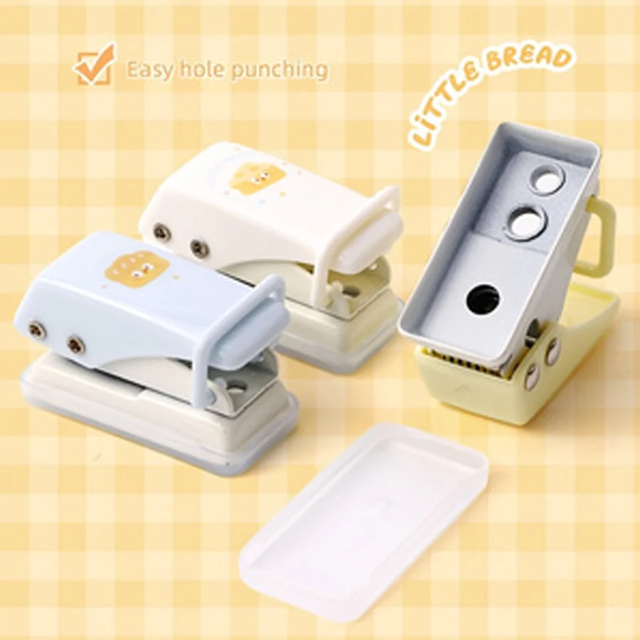 1pc Mini Paper Hole Punch with Cartoon Bread Pattern, Manual Single Hole, Notebook and Diary Hole Punch