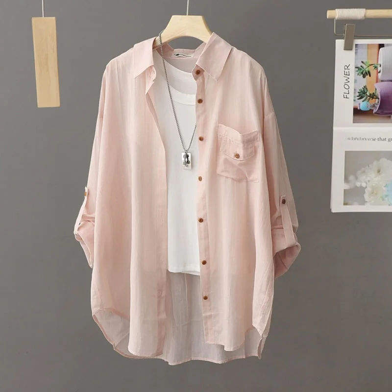 Spring Summer Casual Loose Fit Women's Cotton irt Breathable Sun Protection Fairy like Outerwear Cardigan Six Sve 