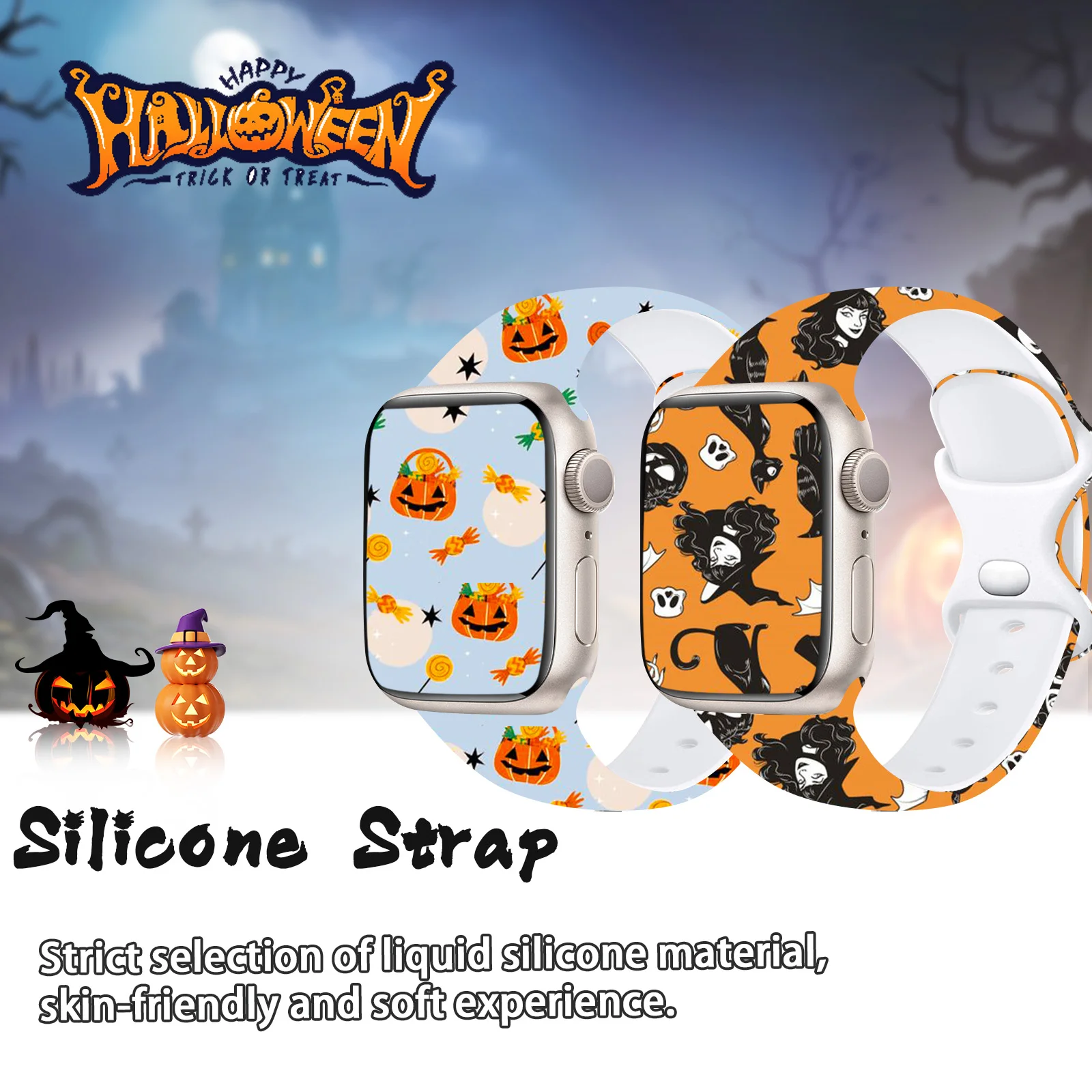 Ремешок с принтом Ghost Cat Shadow для Apple Watch 46 мм, 45 мм, 42 мм, 40 мм, сменный браслет для iWatch 11 10 9 8 7 Band