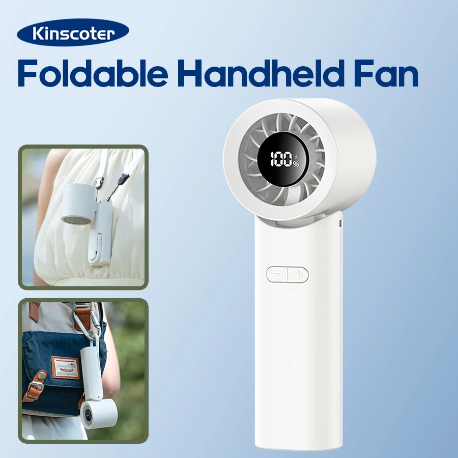 Foldable Cooling Fan Rechargeable 2000mAh Portable Student Handheld Fan 100 Speed Turbo Fan w/ Drawer Type Carabiner & Display