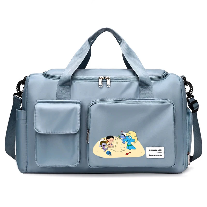 Anime Smurfs Men Carry on Travel Bag Gym Weekend Duffle Bag con scomparto per scarpe Sport Fitness Hand Case Movie Cartoon Kid Gift