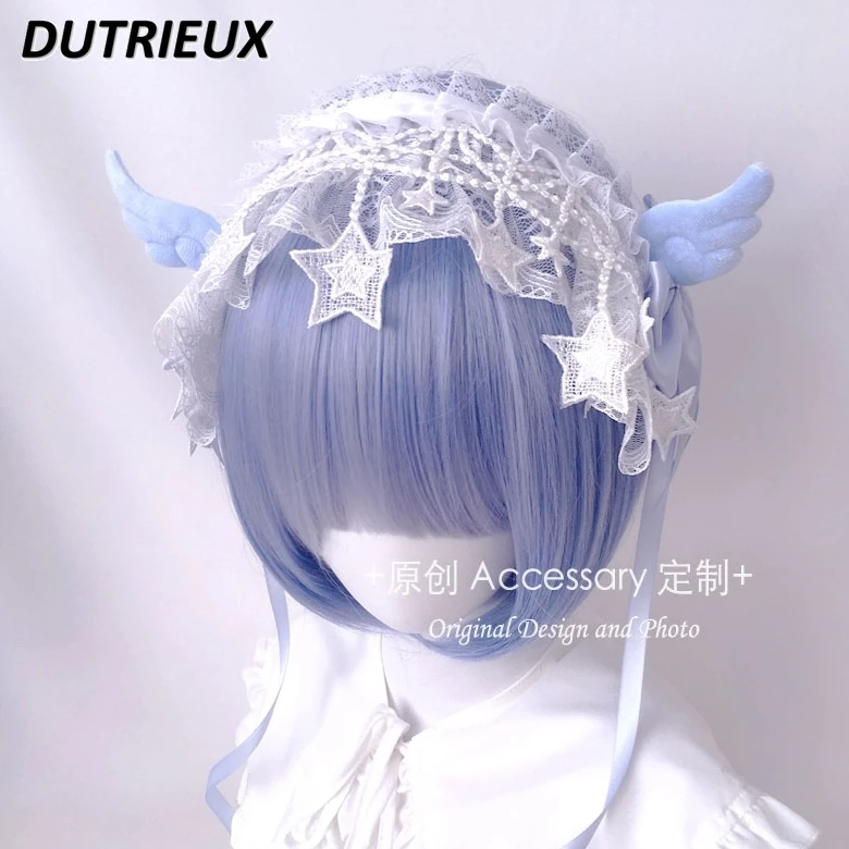 Japanese Style Original Sweet Lace Wings Headband Mine Tie Cute Lolita Girls Bow Headgear Halloween Hair Accessories Hairband