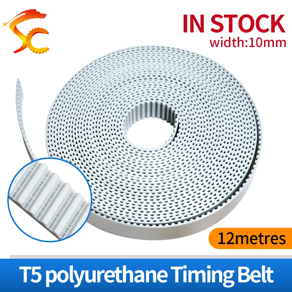 

High Quality 12meters T5 PU open belt T5 timing belt T5 10MM white Polyurethane with steel core belt width 10mm Free shipping