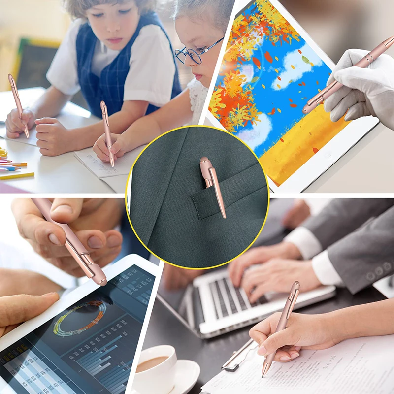 12Pcs Rose Gold Metal Pens Multifunction Ball Stylus Soft Touch Screen Pen 2 In 1 Metal Ballpoint Pens