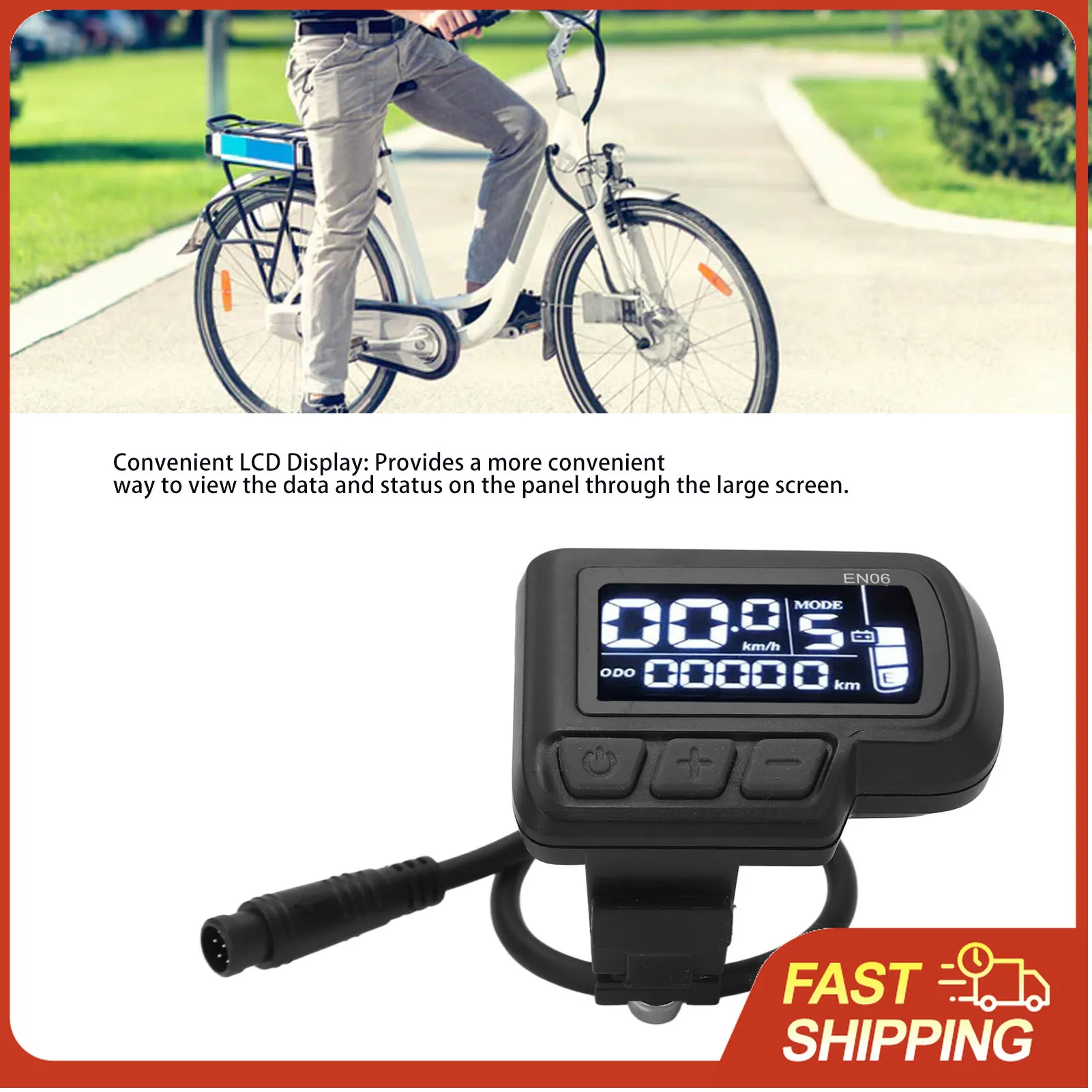 

EN06 LCD Bike Display Meter 24-60V 6Pin Waterproof, with Light Connector for 22.2mm Handlebar Electric Bicycle