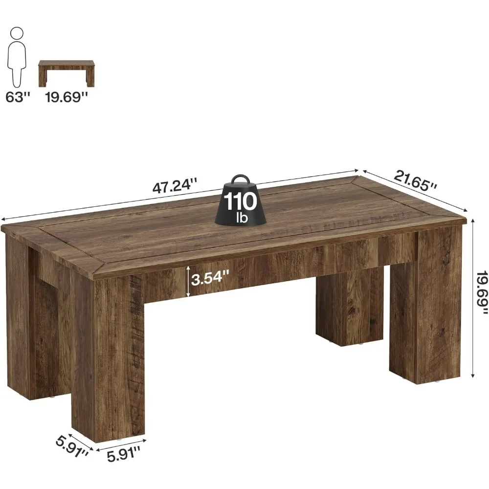 Rectangle Coffee Table for Living Room, 47-Inch Farmhouse Center Cocktail Table
