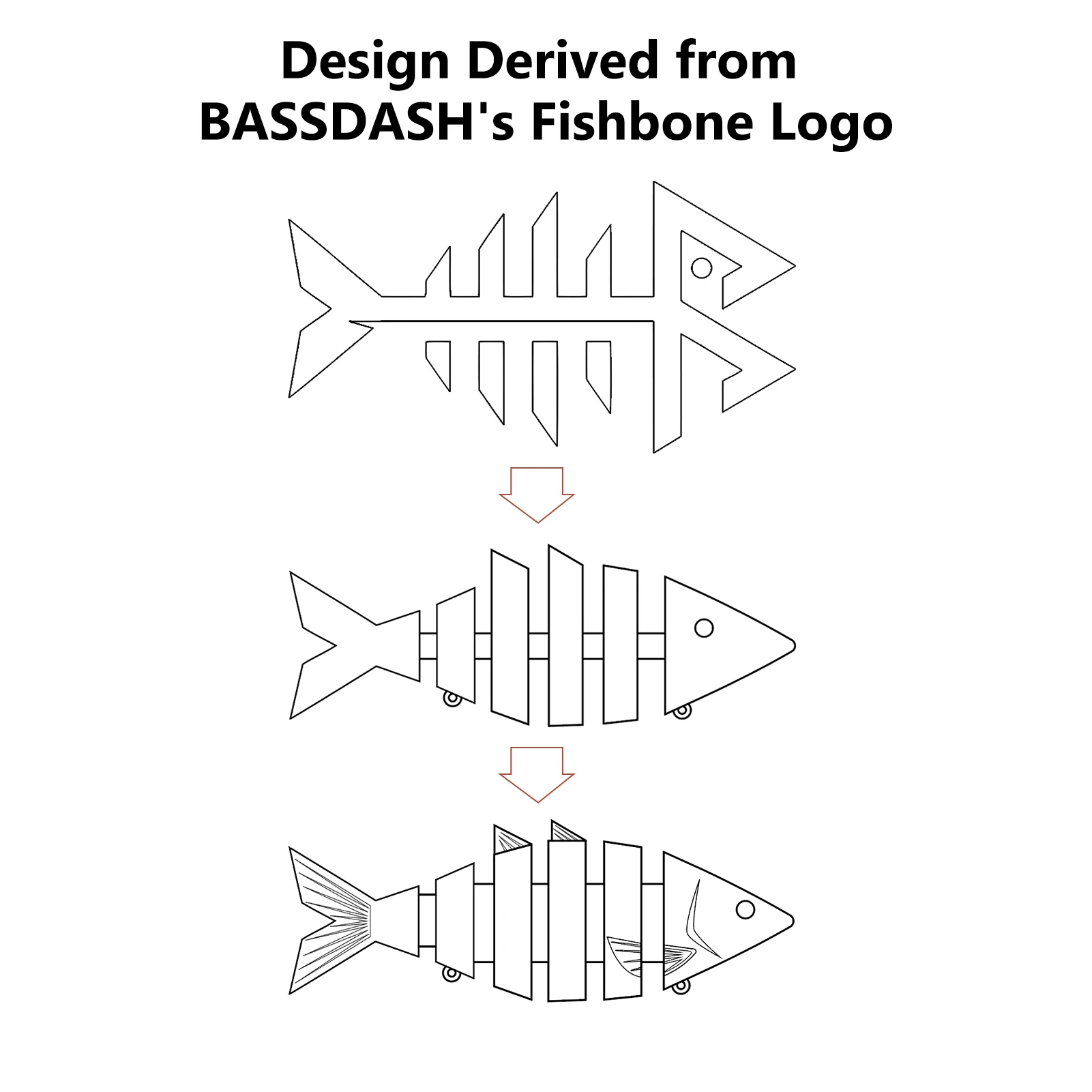 طُعم صيد السمك الصلب متعدد المفاصل من BASSDASH لسمك السلمون المرقط Bluegill Pike مع أجزاء قطع بزاوية 3.7 بوصة/0.66 أونصة