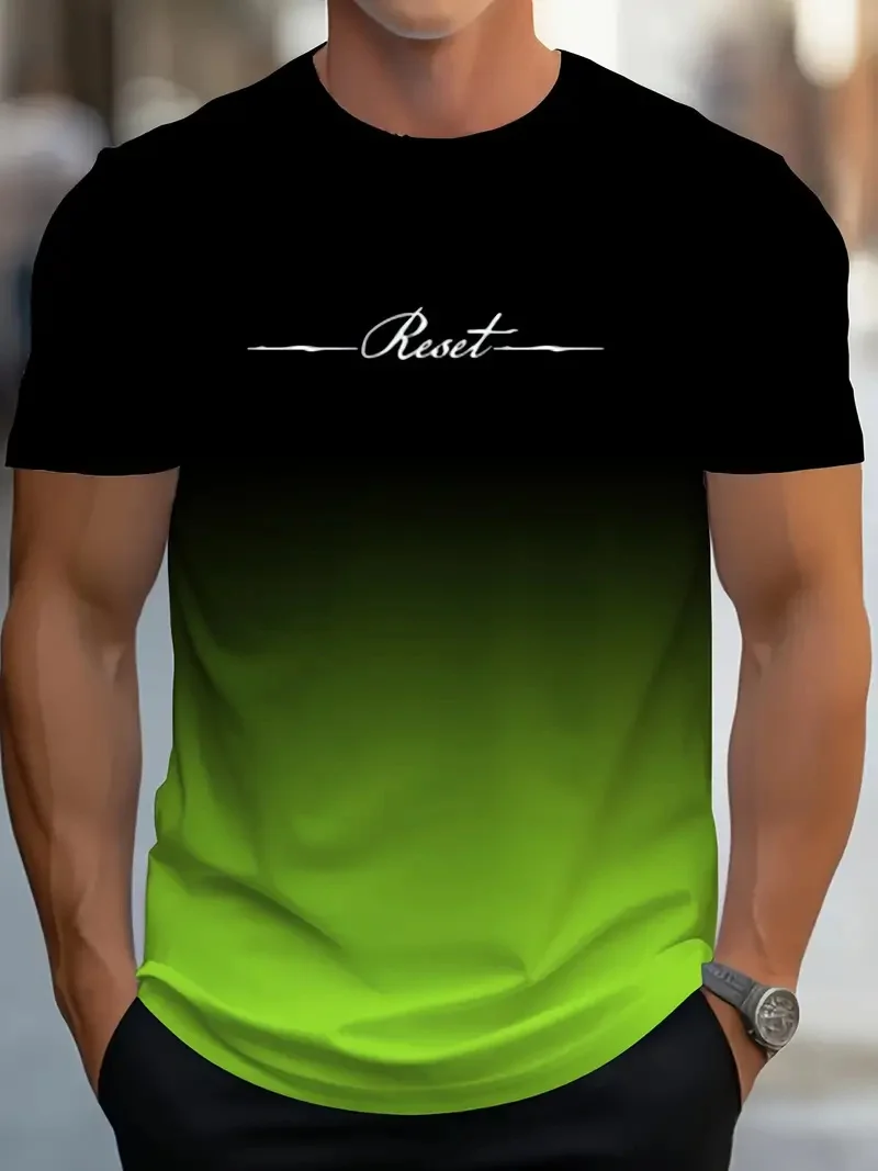 Men's Gradient Reset Letter 3D Printed T-shirt Summer Outdoor Casual Sports Quick Drying Short Sleeve Top Plus Size Men Clothing image 5