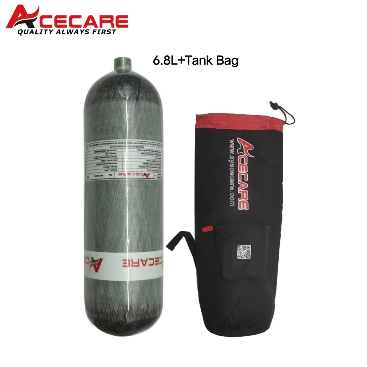 ACECARE 6.8L Cylinder 4500Psi 300Bar 30Mpa Carbon Fiber Cylinder with Tank Bag High Pressure Diving Tank HPA Air Bottle M18*1.5