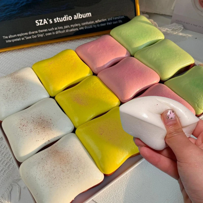 1~6PCS Square Bread Squishy Toy Cake Simulation Soft Slow Rising Squeeze Anxiety Reducer Fidget Party Supplies Adult Gift