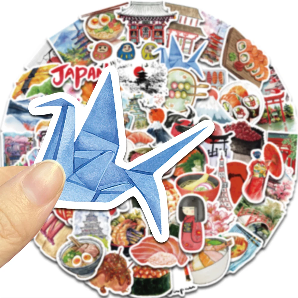 64PCS Beautiful Watercolor Japanese Travel Stickers Scrapbooking Collage Material Phone Cases Luggage Waterproof Decorative