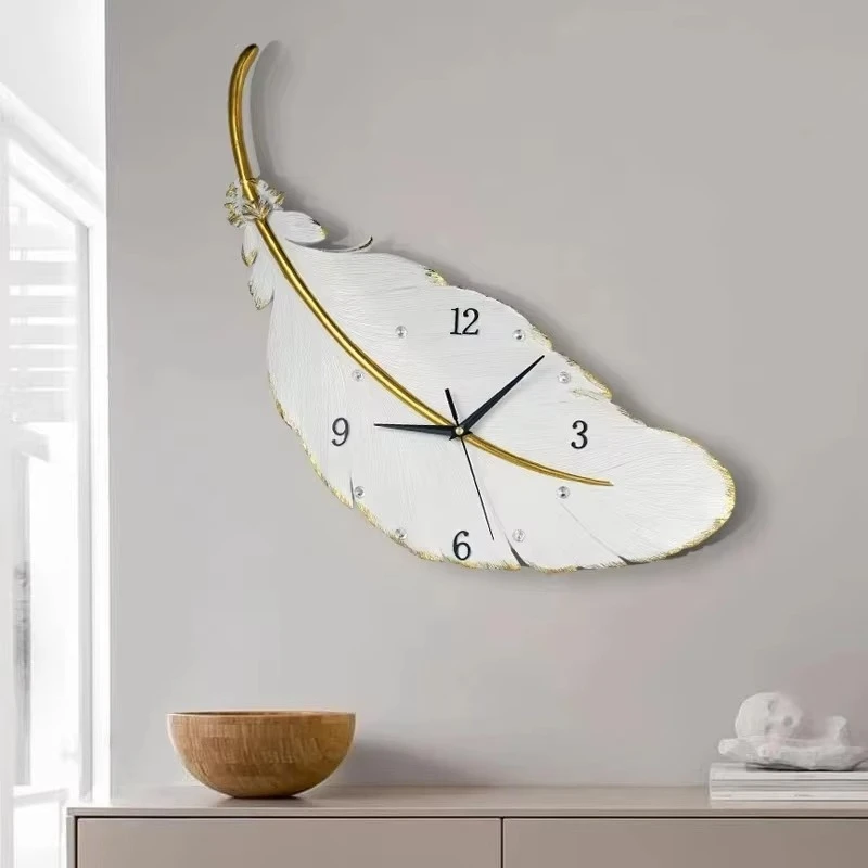 Light Emitting Diode Night Light Modern Luxury Resin Wall Decor Watch Feather Clock Home Decor
