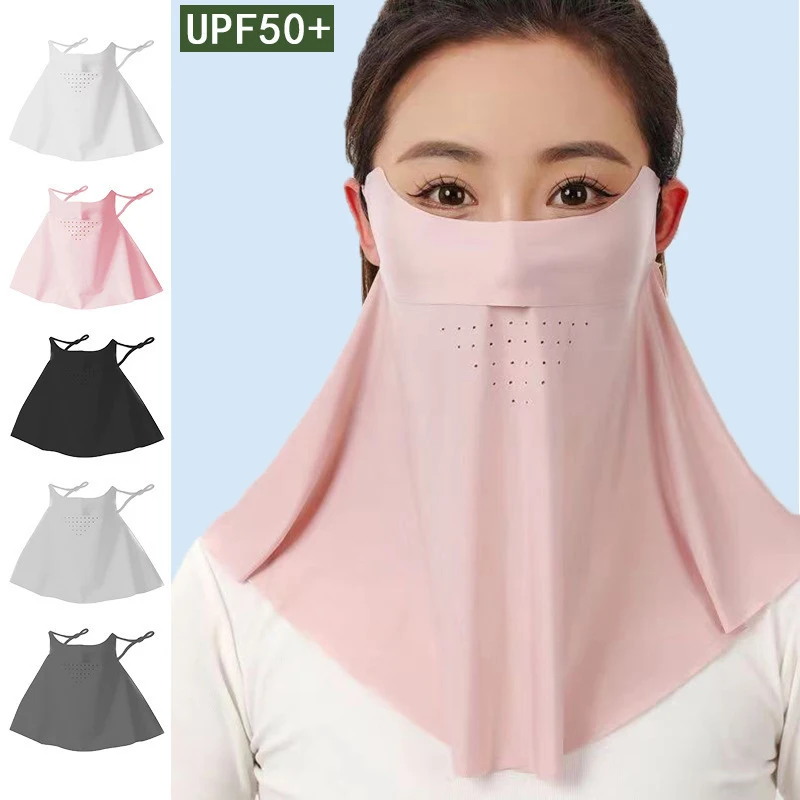 Women Sun Protection Face Mask Cycling Neck Gaiter Ice Silk Breathable Vents Thin Lightweight Hiking Driving Ladies Face Cover