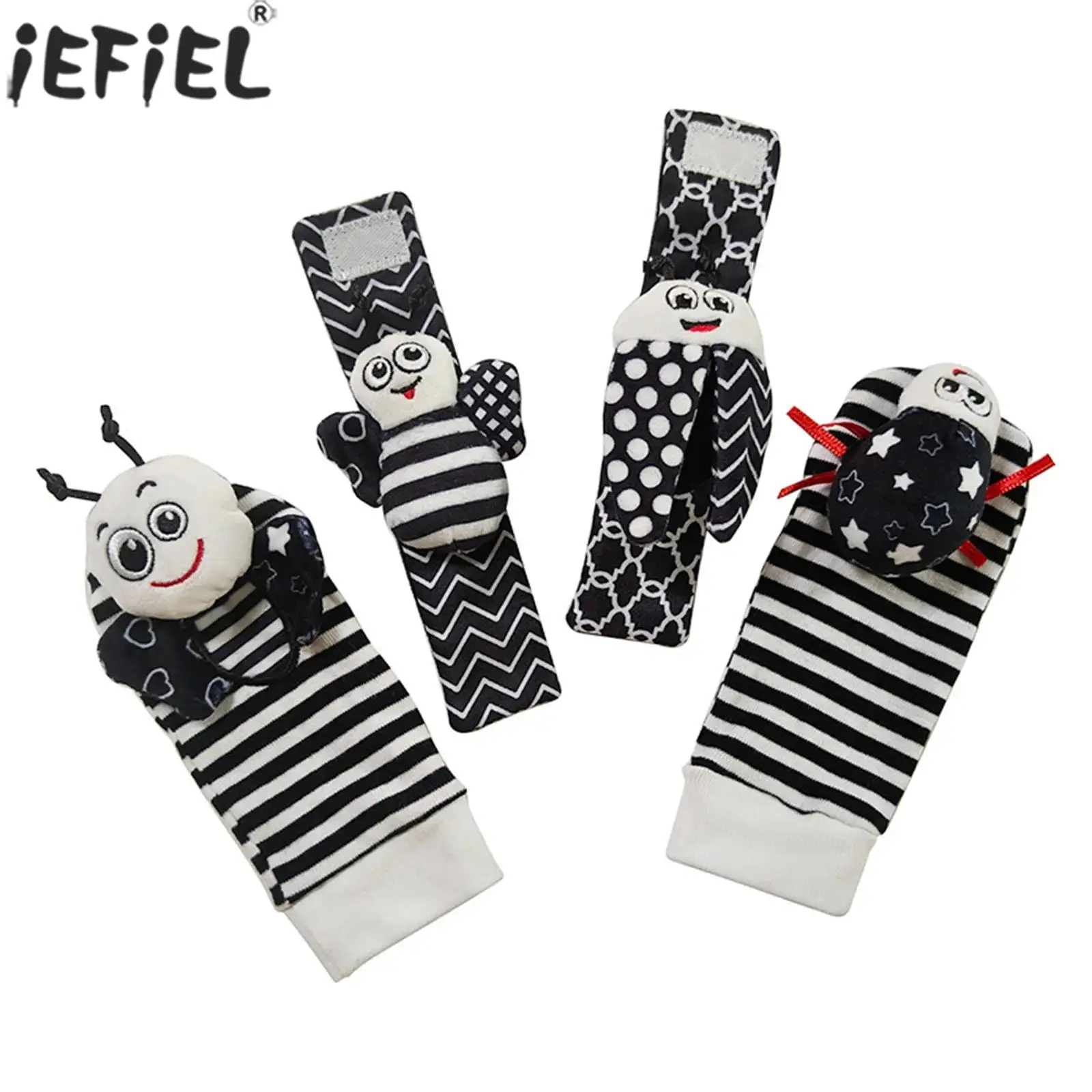 0-12M 1 Set Baby Cute Animal Elements Bell Rattle Stretchy Socks Wrist Strap Newborn Infant Brain Development Learning Toys Prop