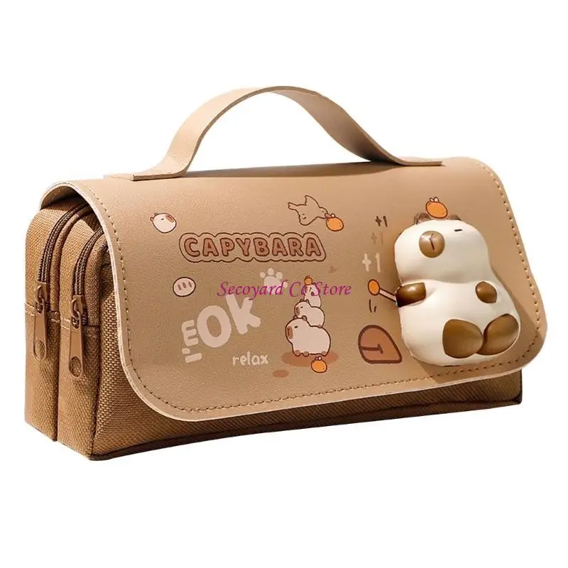 N3UC Cartoon Decompression Pencil Case High Capacity Pen Holder Bag 3 Compartment Portable Pen Organizers Travel Cosmetic Bag