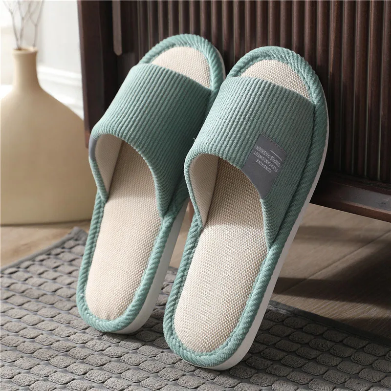 Light Home Linen Slippers Women Couples Soft Bottom Indoor House Anti-Slip Breathable Hemp Slides Autumn Japanese Style Shoes