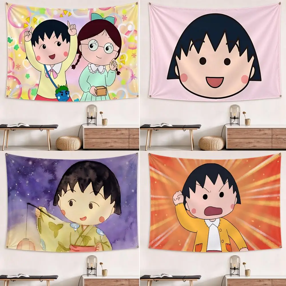 Animation Chibi Maruko-chan Flags flag Hanging Grommets polyester Wall Flag Home Decor For Bedroom Living Room Fan Merch