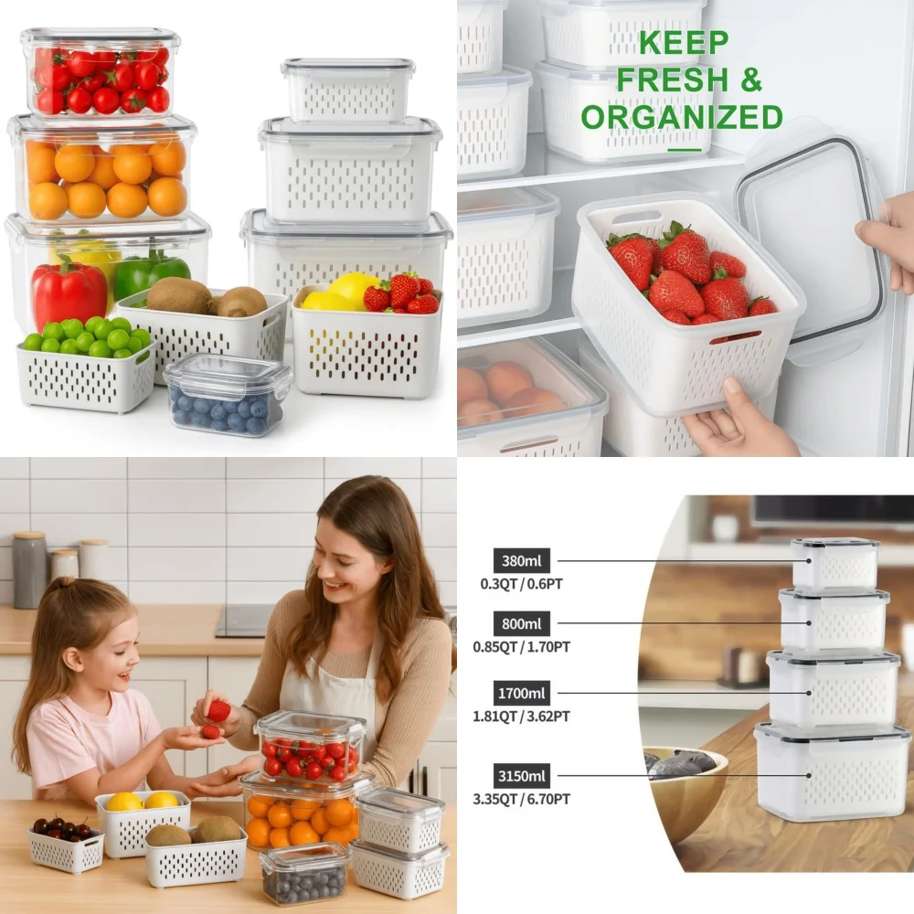 

3 Pack Airtight Food Storage Containers with Lids Kitchen Refrigerator Organizer Bins for Pantry Freshness Leakproof Stackable