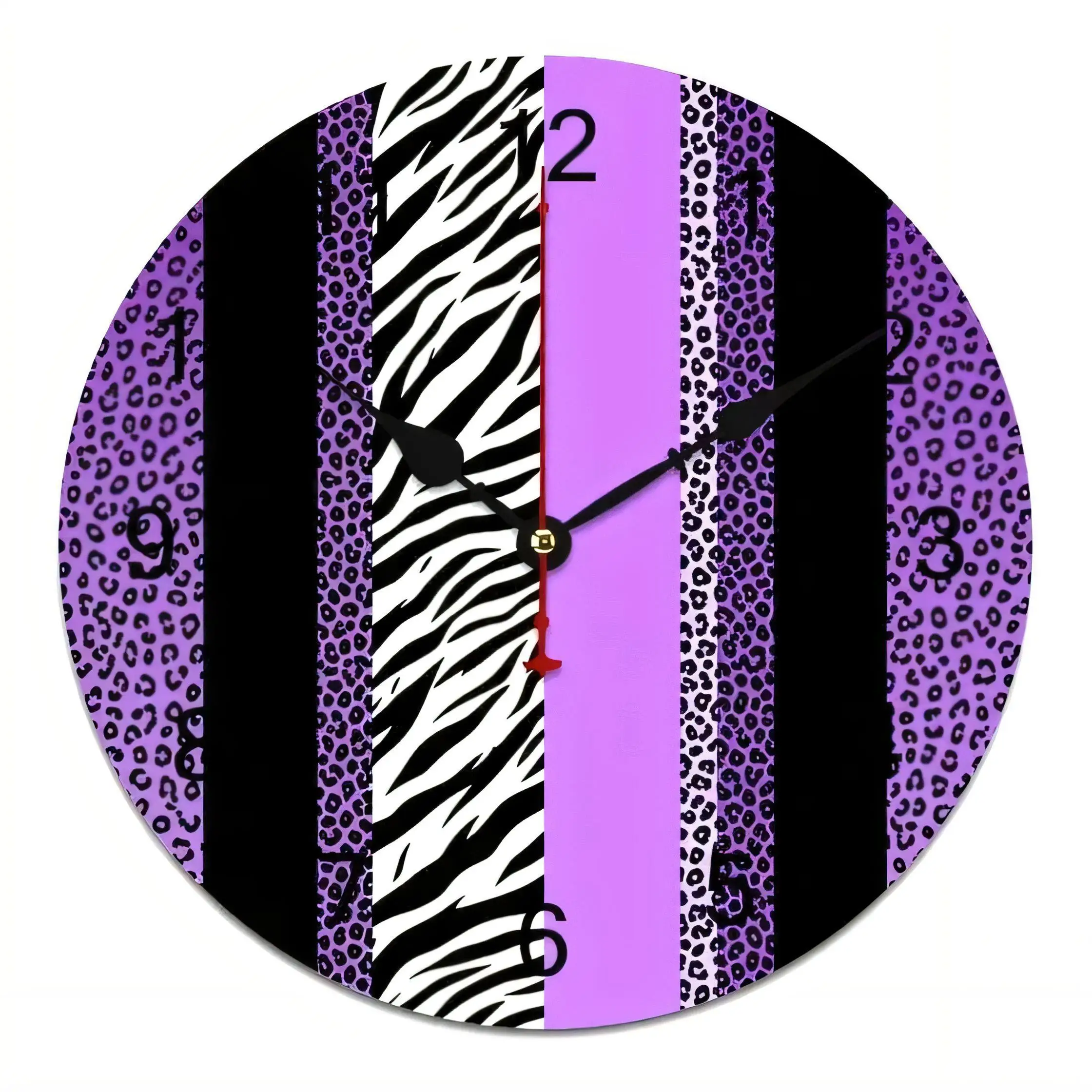 Modern Round Wall Clock  Vibrant Zebra Leopard Stripes Animal Print Silent Non Ticking Battery Operated Home Decor