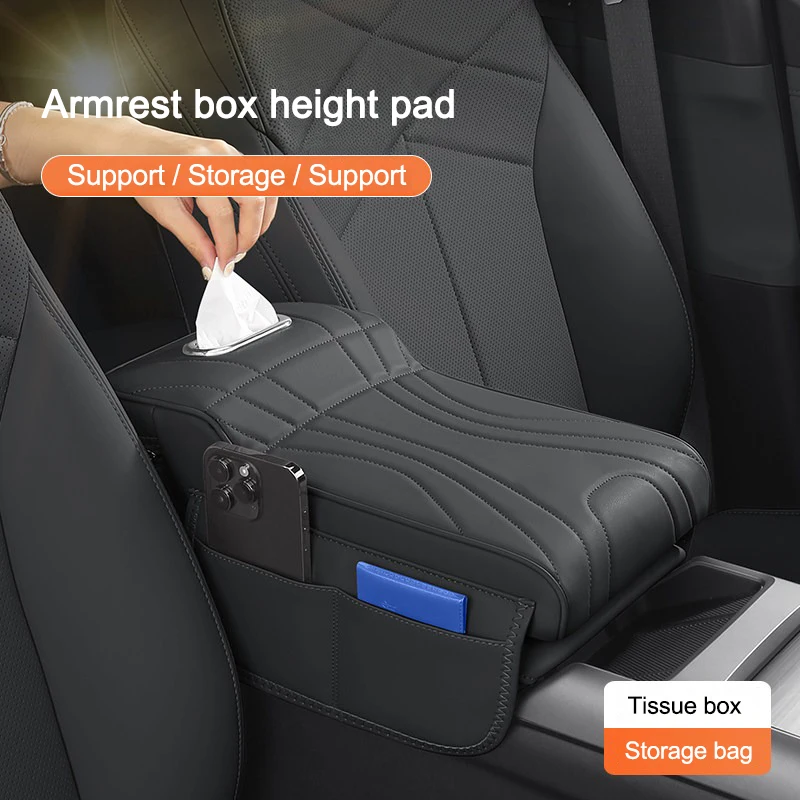 New Memory Foam Car Armrest Booster Pad with Storage Pocket Comfort Cushion for Driver For Dacia Logan Sandero Duster Lodgy