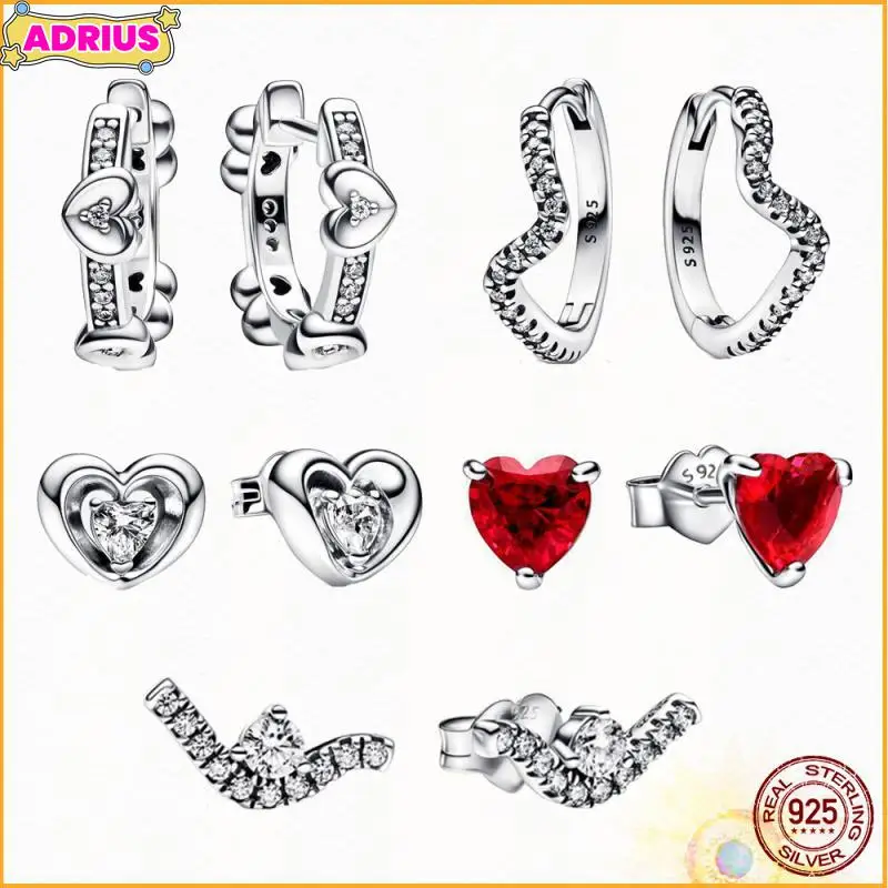 

2024 New Radiant Sparkling Hearts Hoop Earrings 925 Silver Women's Necklace Fashion Boutique Gift Anniversary